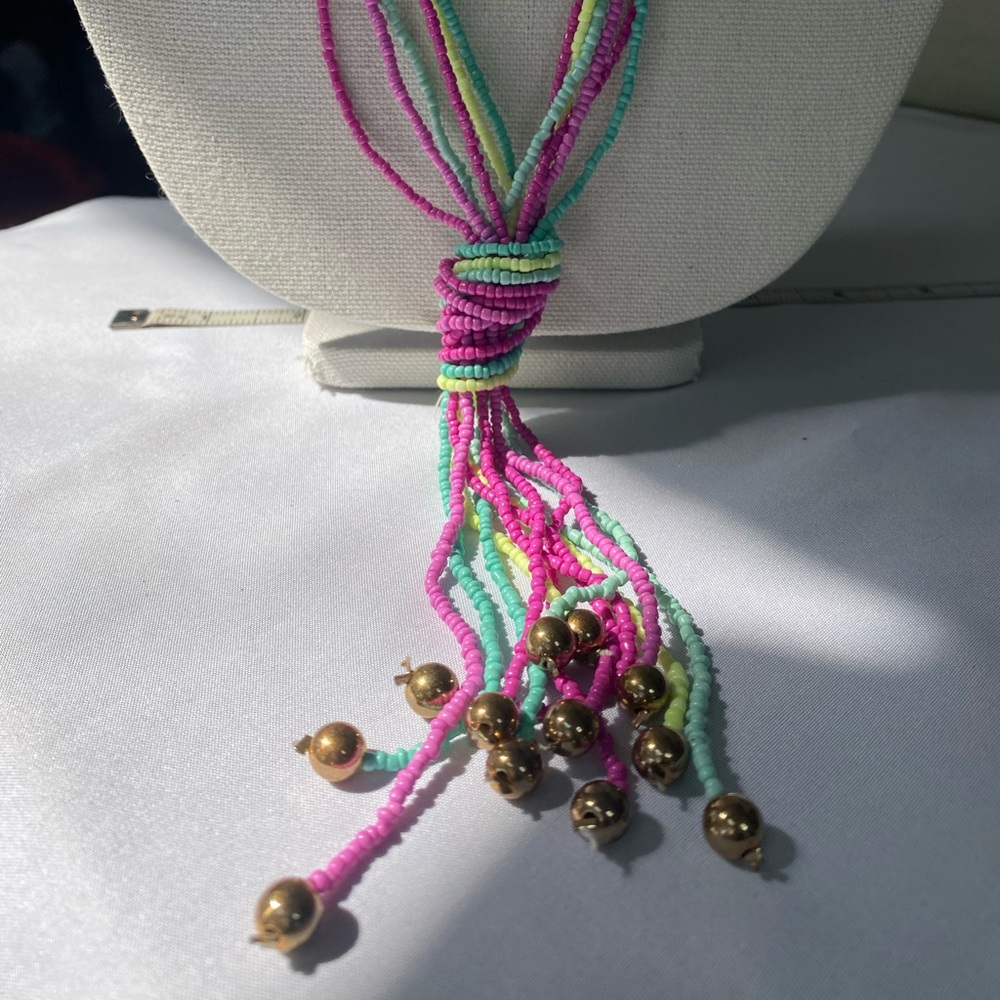 Long lariat style pastel seed bead necklace